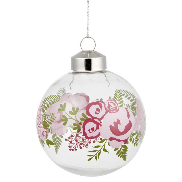 Boule de No&euml;l transparente d&eacute;co fleur &Oslash;8 cm