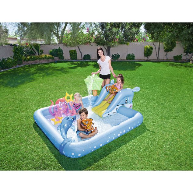 Aire de jeu d'eau gonflable aquarium avec toboggan Bestway