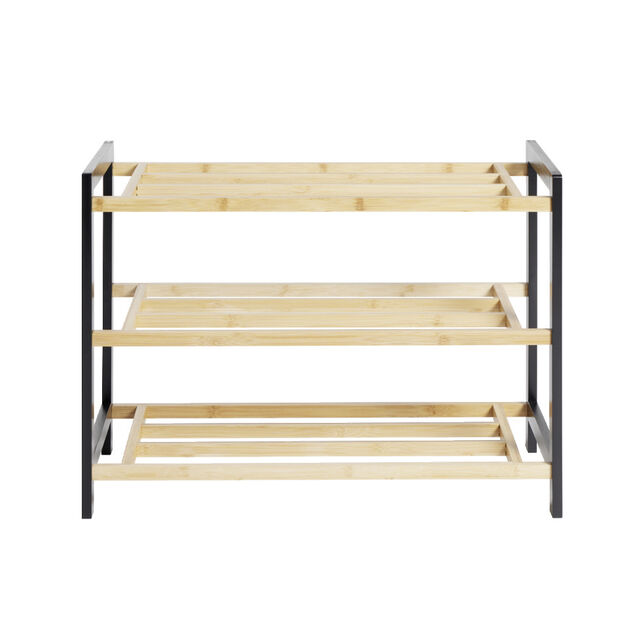 Range chaussures 3 niveaux en bambou noir et naturel  70x30xH50cm