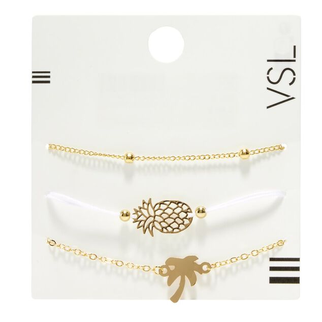 Bracelet 3 rangs dor&eacute; avec pendentifs