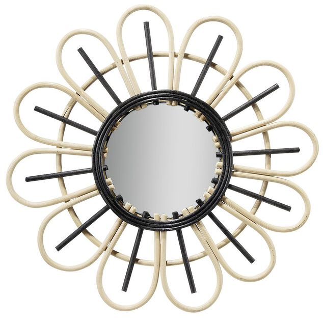 Miroir rond en rotin naturel et noir &Oslash;39,5cm