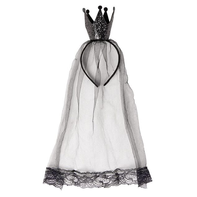 Serre-t&ecirc;te Halloween couronne et voile noir