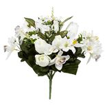 Piquet rose+orchid&eacute;e+crocus H42 cm blanc - Fleur artificielle 18 t&ecirc;tes