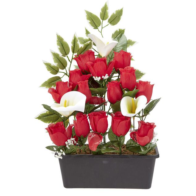 Jardinière rose/arum 20 têtes blanc et rouge