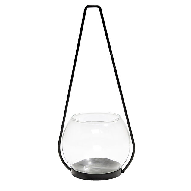Bougeoir en verre avec suspension en m&eacute;tal