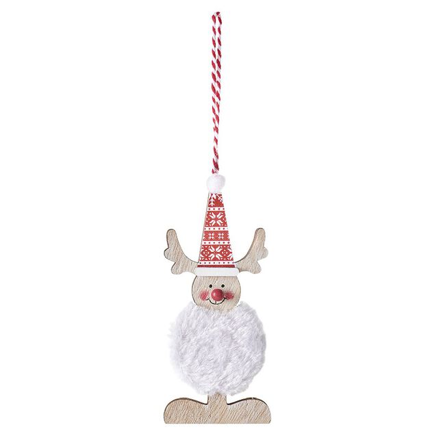 Suspension de No&euml;l Personnage en bois avec fourrure