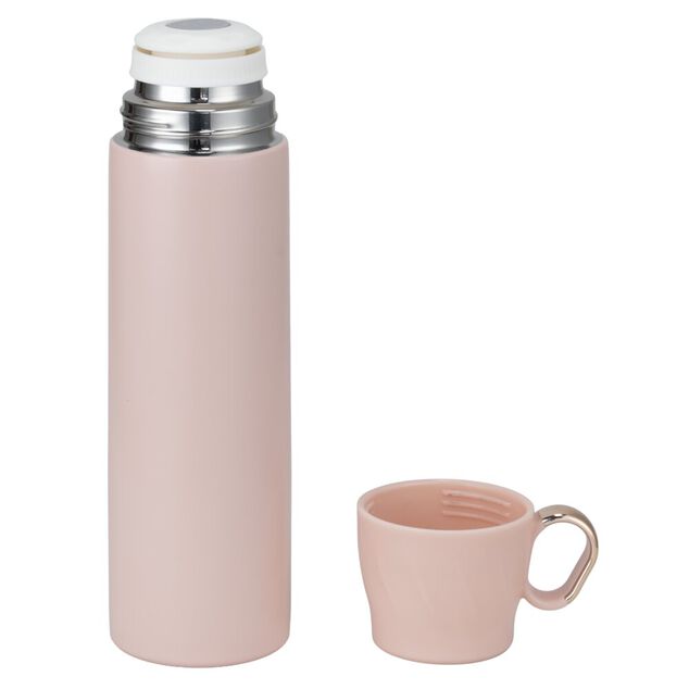 Bouteille isotherme inox 500ml avec tasse plastique &Oslash;7xH22,5cm (2 mod&egrave;les)