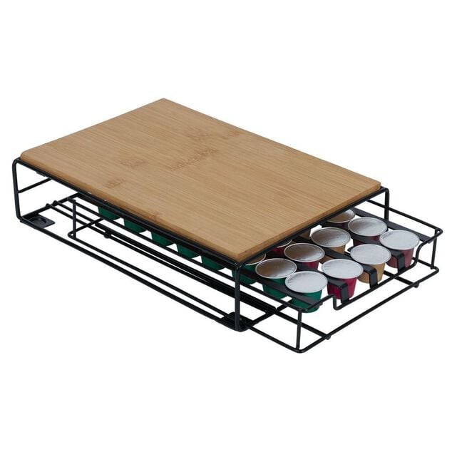 Support machine &agrave; caf&eacute; avec tiroir &agrave; capsules 21x31xH7,5cm