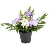 Composition florale artificielle pot cam&eacute;lia/hortensia/lys 12 t&ecirc;tes H40cm