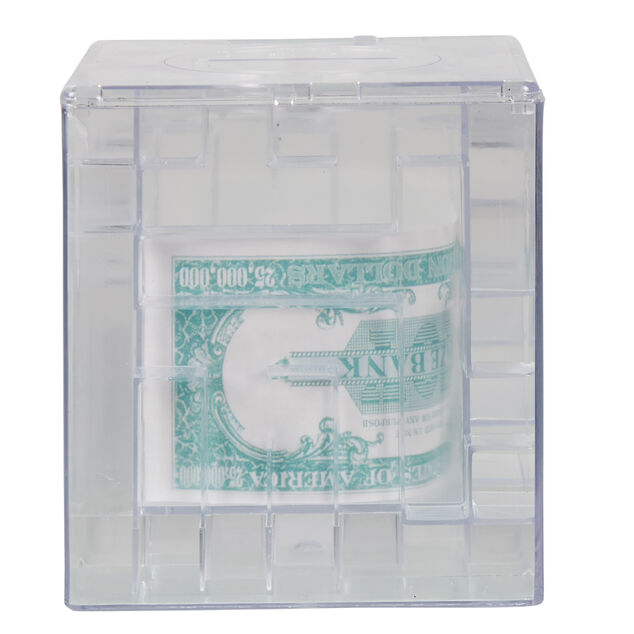 Tirelire design labyrinthe transparente