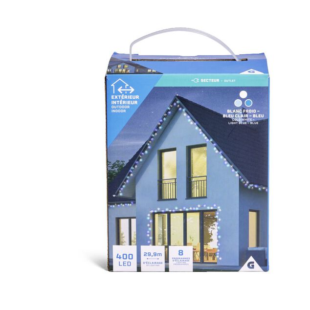 Guirlande lumineuse ext&eacute;rieure 400LED blanc froid/bleu clair/bleu 29,9m