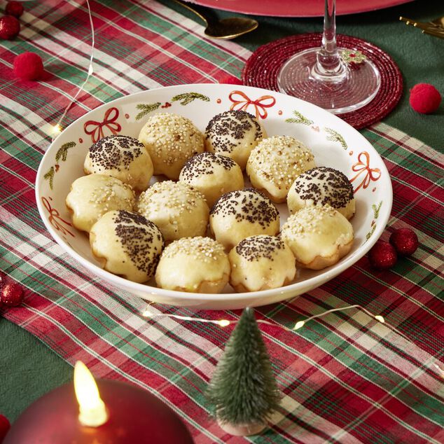 Assiette &agrave; soupe c&eacute;ramique blanche bord noeuds rouges &Oslash;17,5cm