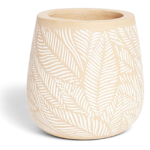 Pot de jardin terre cuite motif fleur blanche &Oslash;20xH20cm