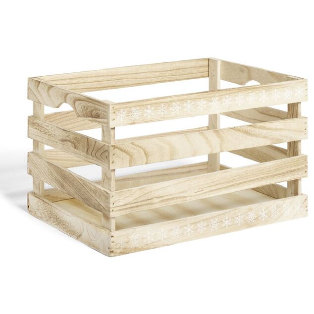 Cagette en bois motif flocon blanc 38x28xH23cm