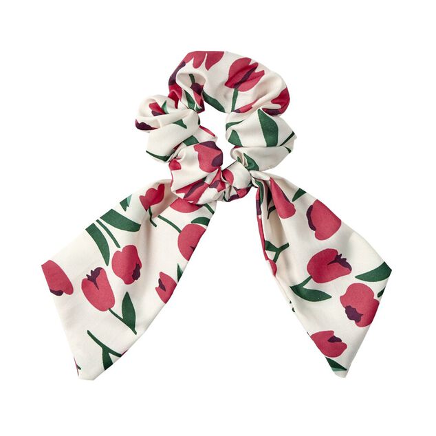 Chouchou foulard motif tulipe rouge et blanc