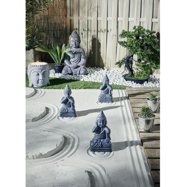 Statue Bouddha de la sagesse r&eacute;sine gris fonc&eacute;