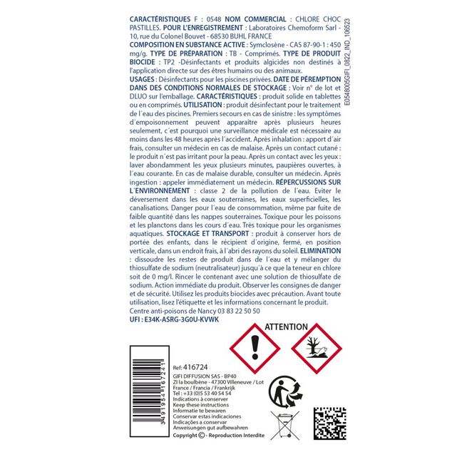 Chlore choc piscine pastilles 25g Aquaway 5kg