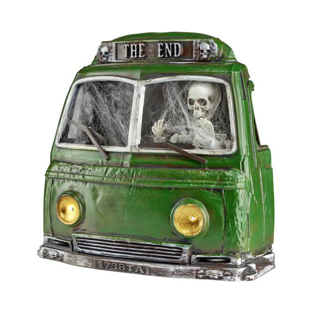 D&eacute;coration LED Halloween &agrave; poser squelette sonore et anim&eacute; dans voiture H32cm