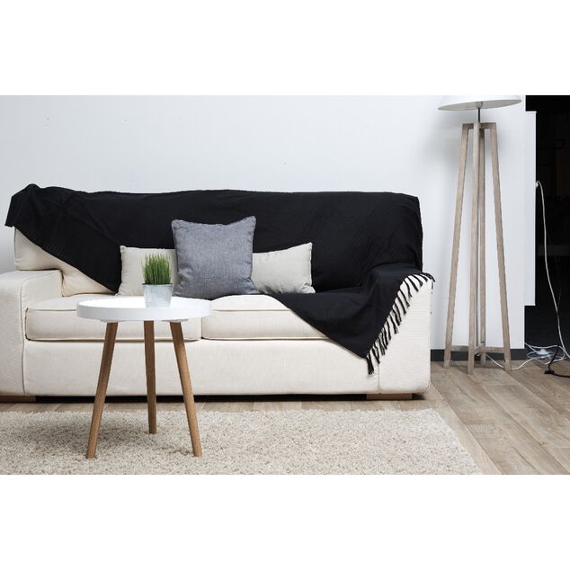 Plaid &agrave; franges uni noir