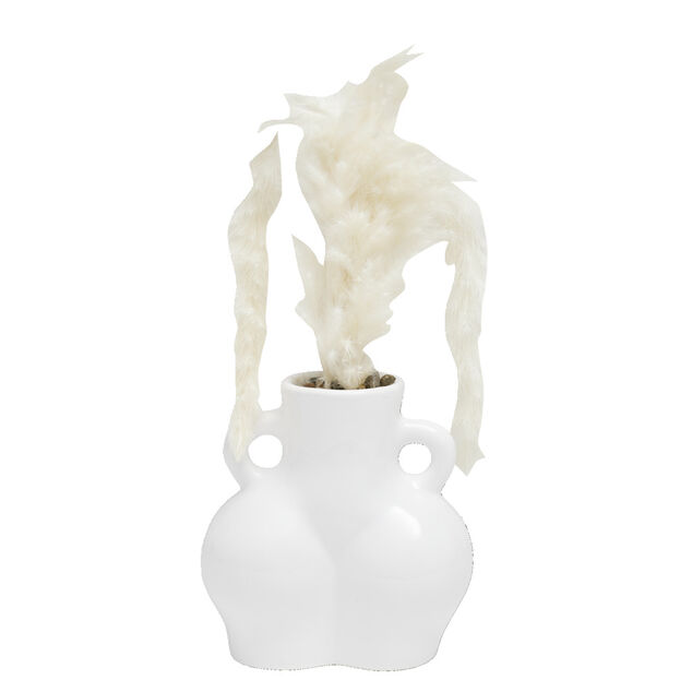 Vase en c&eacute;ramique silhouette femme avec tige pampa &Oslash;11xH6,5cm