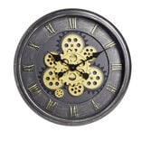 Horloge ronde motif engrenage plastique noir et doré Ø40cm