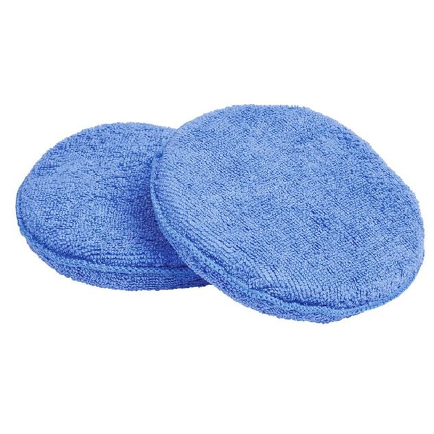 Bloc &eacute;ponge ronde microfibre bleu 15x15cm x2