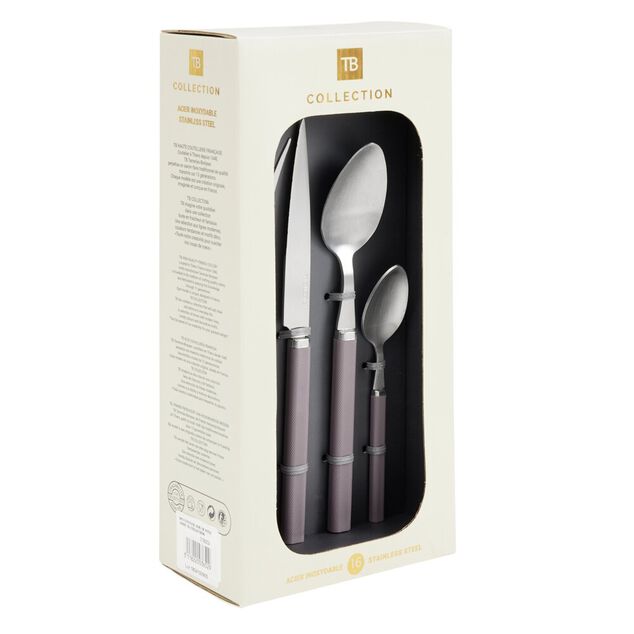 M&eacute;nag&egrave;re 16 pi&egrave;ces acier inoxydable manche textur&eacute; ros&eacute;