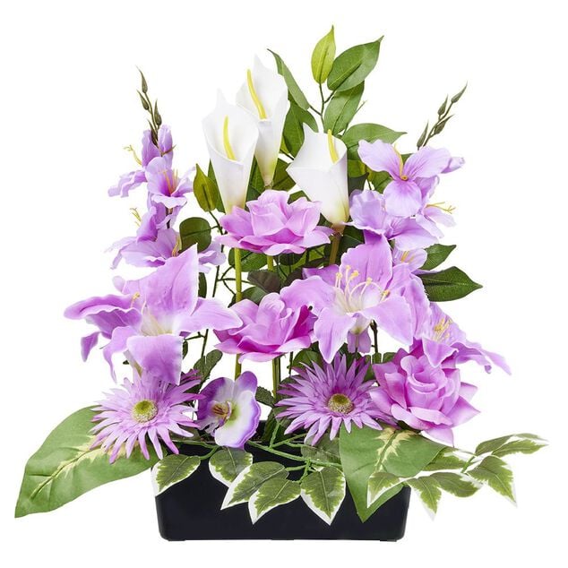 Jardini&egrave;re Gla&iuml;euls et Arums - Fleur artificielle - Violet