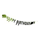 Guirlande anniversaire Happy Birthday dinosaure aluminium vert 2,5m