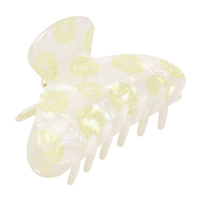 Pince cheveux &eacute;poxy motif citron blanc L13cm