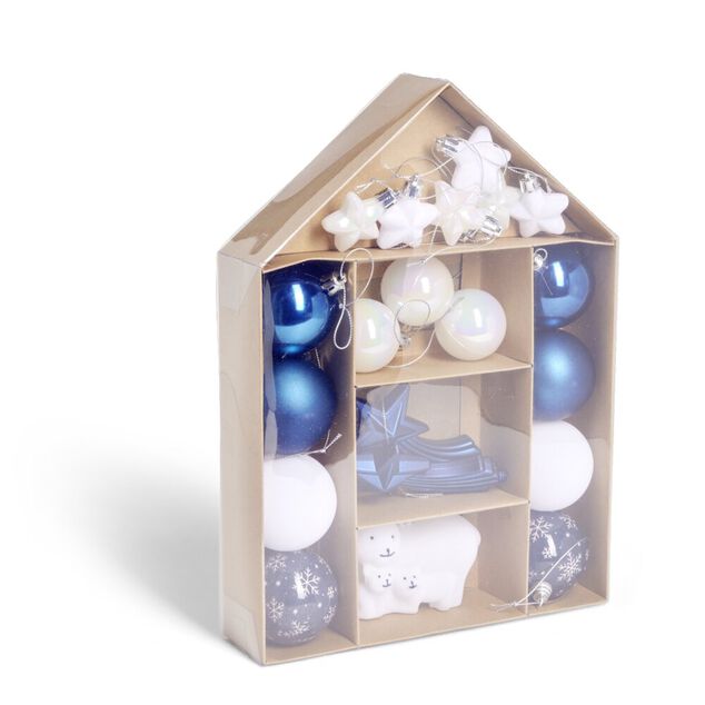 Kit décoration sapin de Noël boréal bleu et blanc 20 pièces