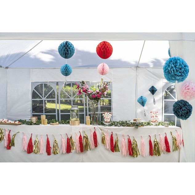 Suspension 2 boules en papier rose et son pompon