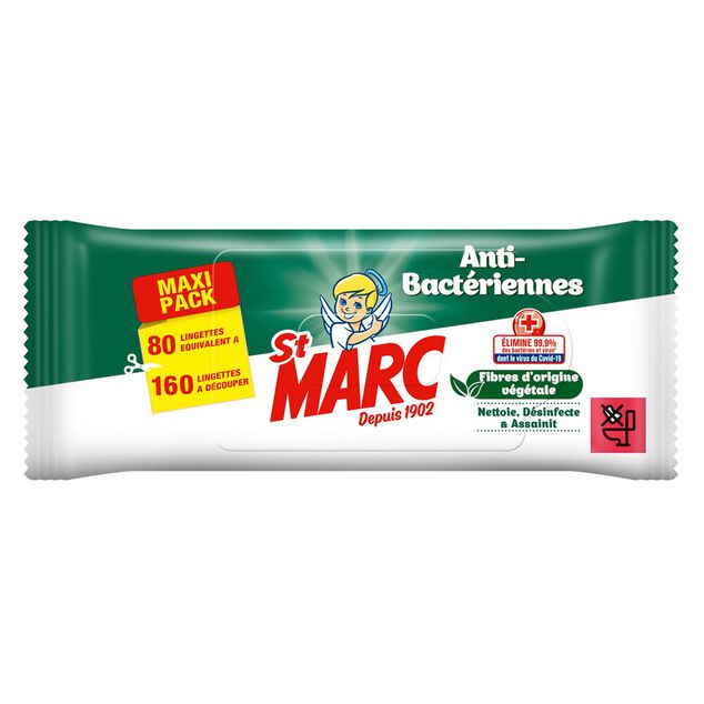 Lingette nettoyante d&eacute;sinfectante anti-bact&eacute;rienne St Marc x80