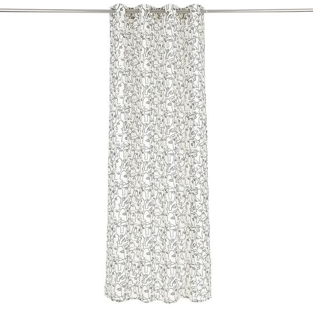 Rideau beige imprim&eacute; visage lin et polyester 140x240cm
