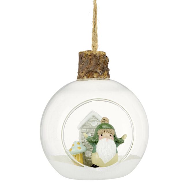 Boule de No&euml;l en verre sc&egrave;ne ouverte &Oslash;9cm (2 mod&egrave;les)
