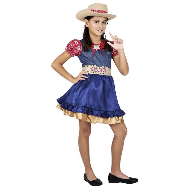 D&eacute;guisement fille Cowgirl robe et chapeau rouge bleu 11/14 ans