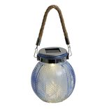 Lampe solaire &agrave; poser ou suspendre en verre et jute &Oslash;11xH12,5cm (2 mod&egrave;les)
