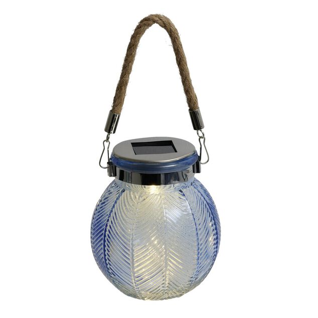 Lampe solaire &agrave; poser ou suspendre en verre et jute &Oslash;11xH12,5cm (2 mod&egrave;les)