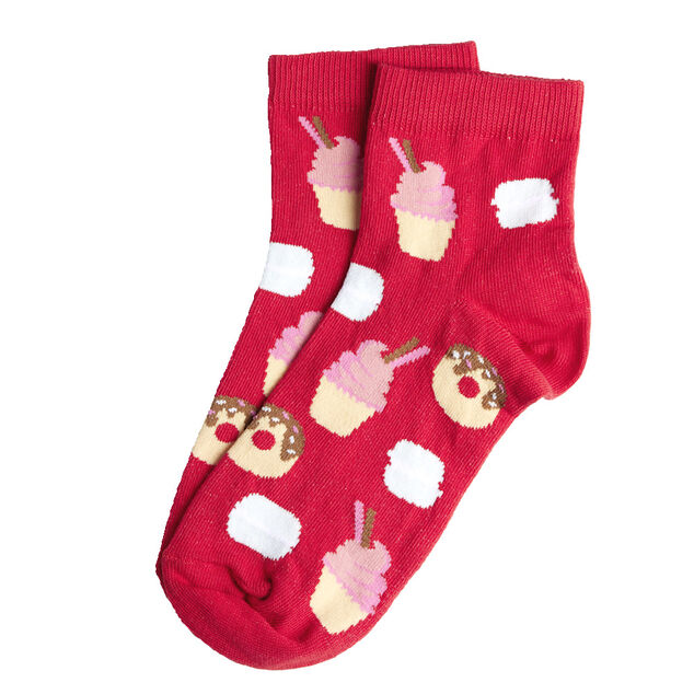 Chaussettes femme rouges motifs desserts T36/40