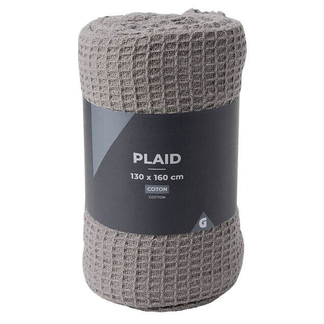Plaid coton gaufr&eacute; 130x160cm gris