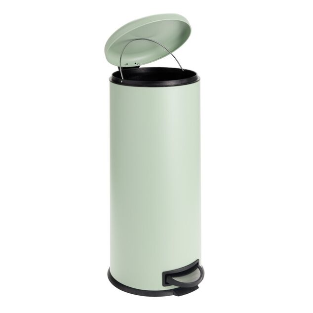 Poubelle &agrave; p&eacute;dale 30L ronde m&eacute;tal vert &Oslash;30xH69,5cm