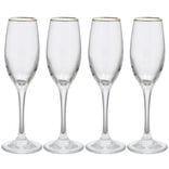 Fl&ucirc;te en verre transparent avec liser&eacute; dor&eacute; x4