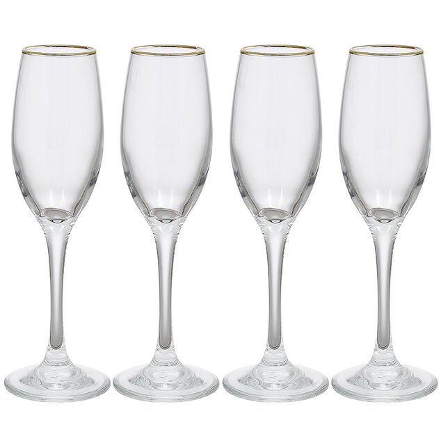 Fl&ucirc;te en verre transparent avec liser&eacute; dor&eacute; x4