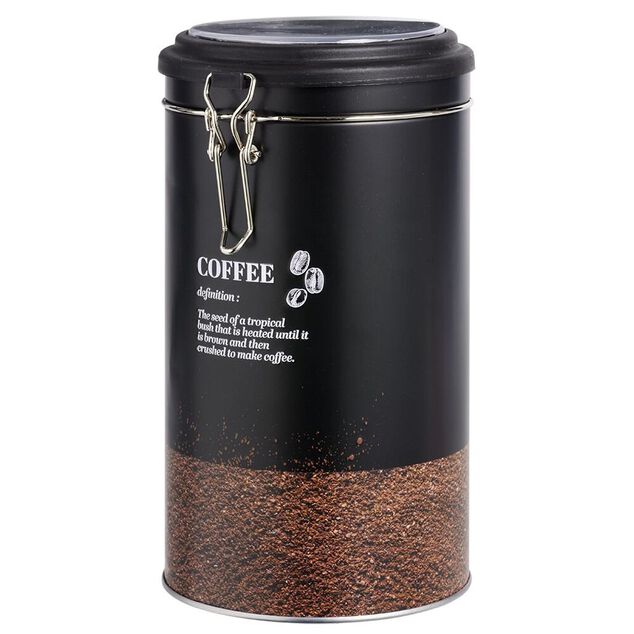 Bo&icirc;te &agrave; caf&eacute; ronde en &eacute;tain avec couvercle plastique - &Oslash;11xH.20cm