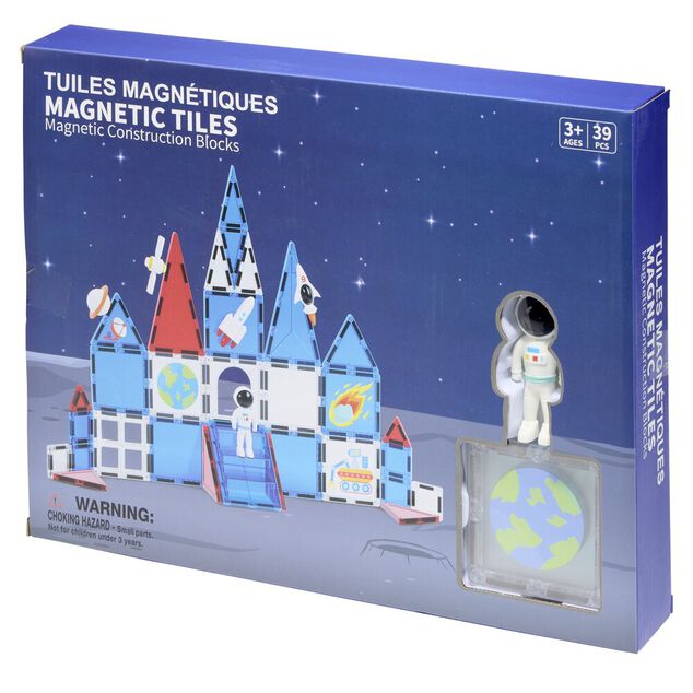 Jeu construction enfant gar&ccedil;on tuiles magn&eacute;tiques x37 th&egrave;me espace bleu