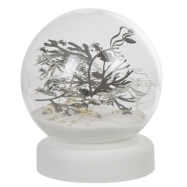 Boule &agrave; neige sable design mer avec coquillage LED blanc