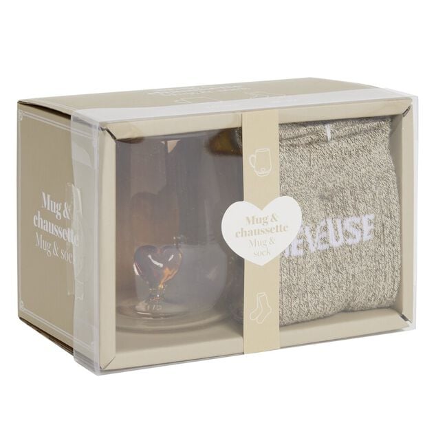 Coffret mug chaussettes R&ecirc;veuse beige