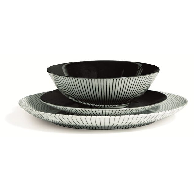 Assiette &agrave; dessert en porcelaine d&eacute;cor rayures soleil