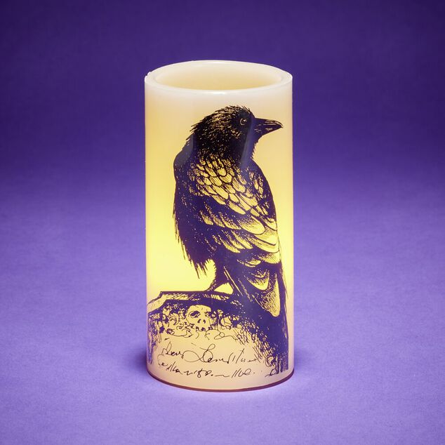 Bougie LED Halloween corbeau &Oslash;7,5xH15cm