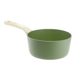 Casserole rev&ecirc;tement c&eacute;ramique vert olive poign&eacute;e effet bois &Oslash;18cm tous feux